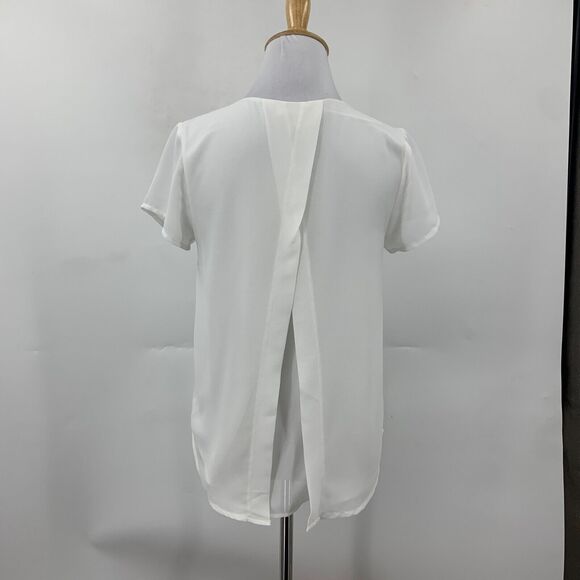 Monteau Blouse Women XS Extra Small White Split Front Chiffon Layer Short Sleeve - Picture 7 of 14